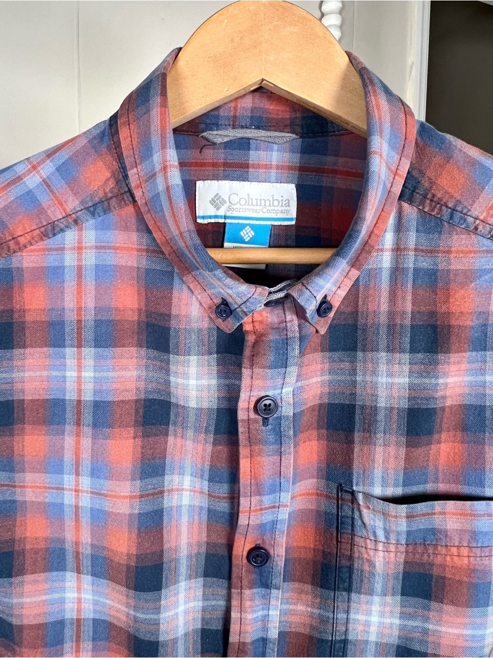 Columbia Men’s Blue & Orange Plaid Button-Down Shirt